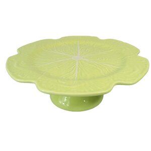 Bordallo Pinheiro Cabbage Light Green 12" Pedestal Cake Stand RARE Majolica